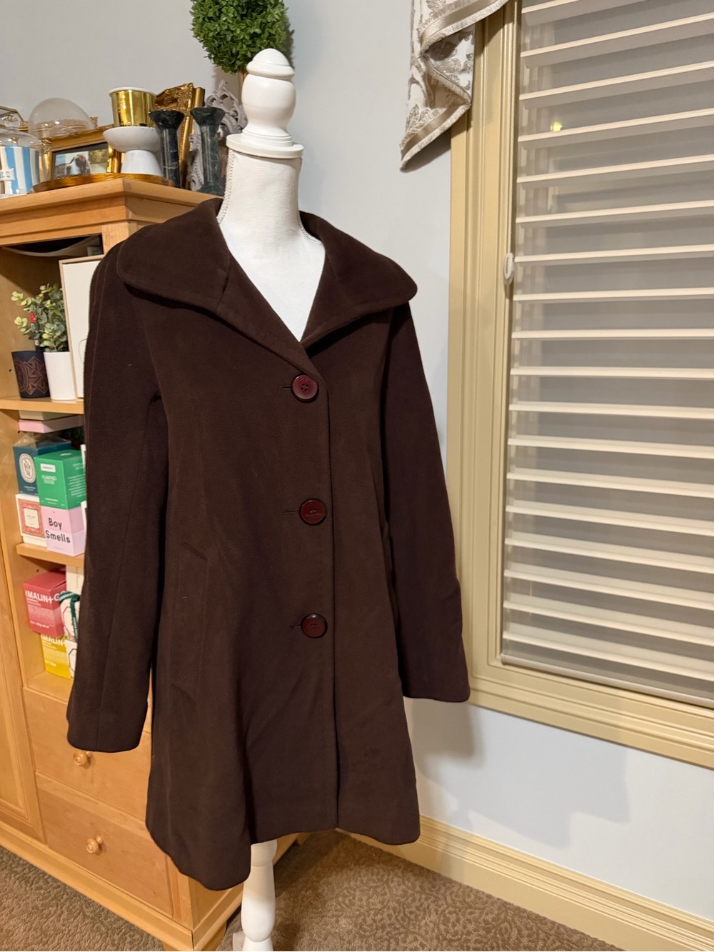 NWOT Ellen Tracy Angora Wool Blend Pea Coat Size 6 Brown - Picture 5 of 16